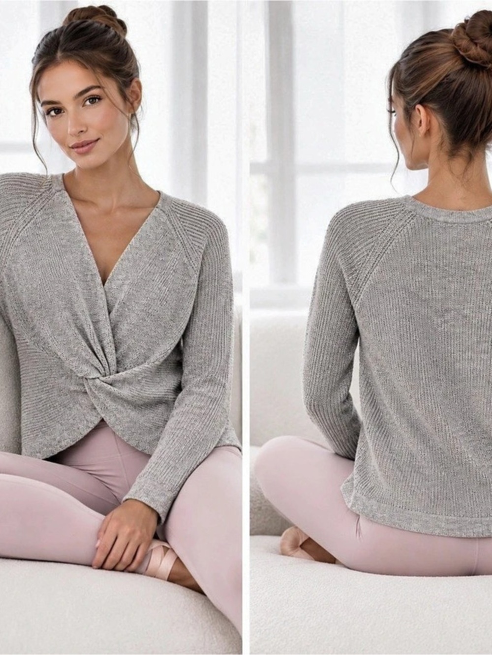 Aerie Twist Front or back Knit Sweater in Gray Size Medium
